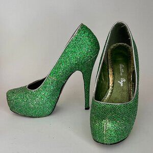 Bettie Page Green Glitter Pinup High Heels Burlesque Dancer Diva